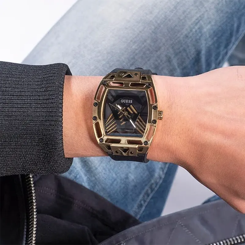 Guess Legend Black Dial Gold Bezel Men’s Watch- GW0500G1